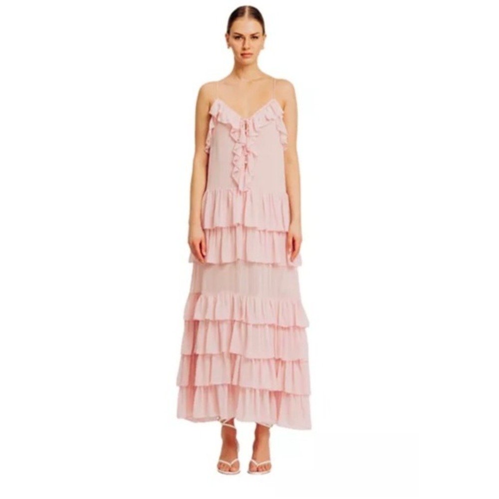 Torn by Ronny Kobo Orcadia Dress Light Pink Ruffle Tiered Maxi XS